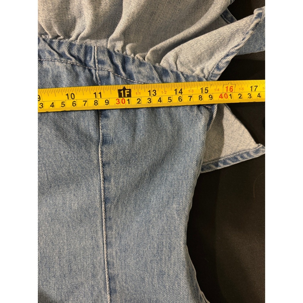 Gianni Bini Light Wash Zip Denim One Shoulder Ruffle Mini Dress XS Slit Bodycon - Picture 6 of 7